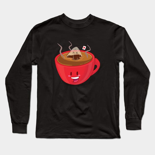 Hot Tea Cartoon Tshirt - No text Long Sleeve T-Shirt by KPrimeArt